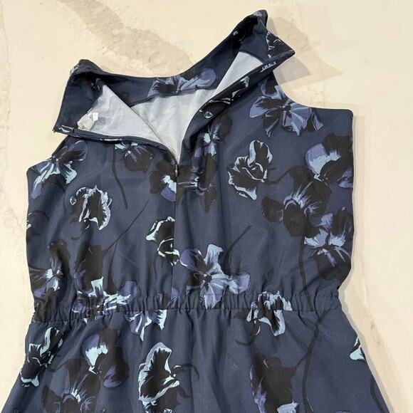 Lole Floral Sleeveless Midi Dress Women's Large Blue Slash Pockets Back Zipper - Picture 6 of 8